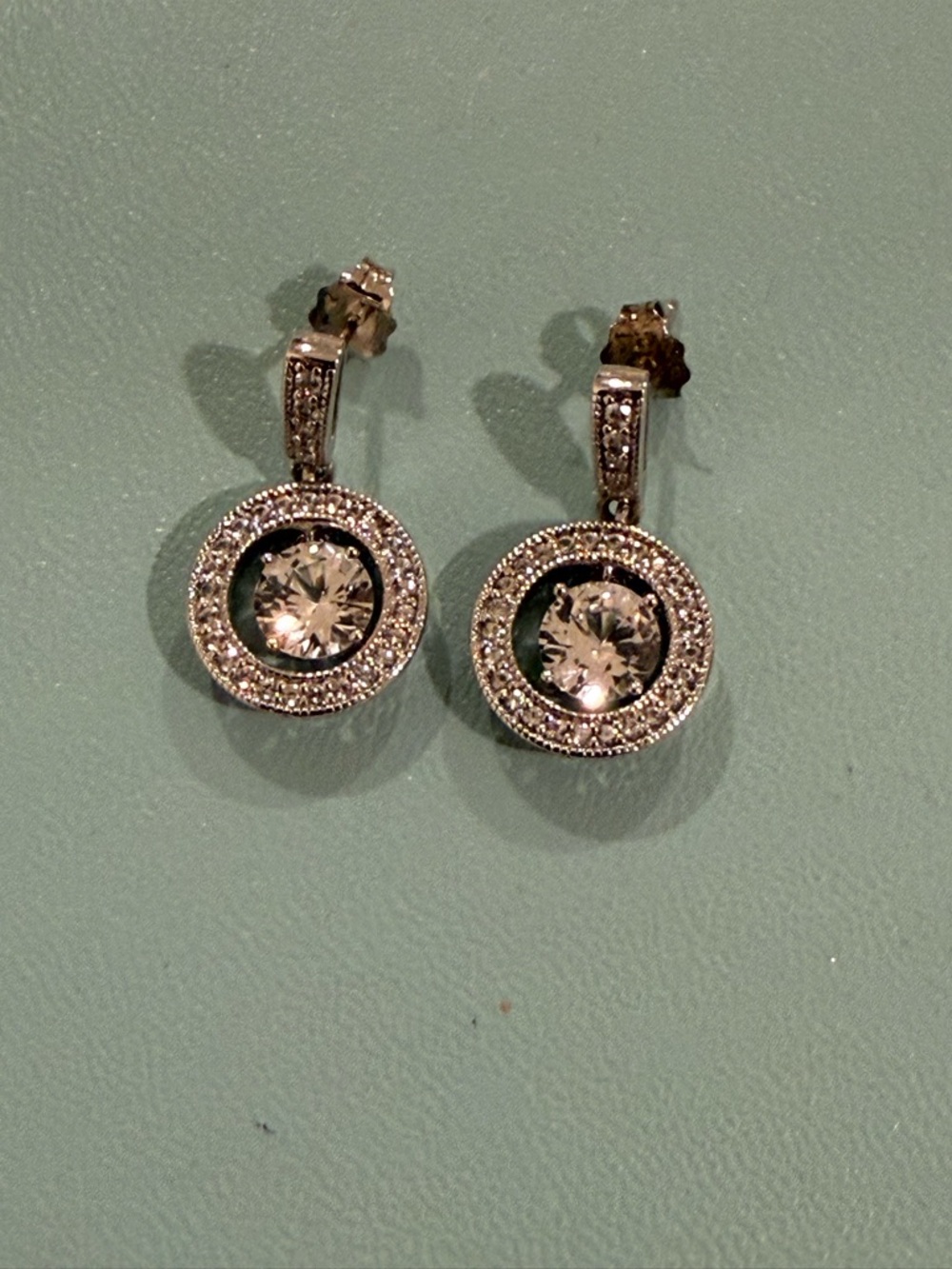 Silver-Tone Clear Crystal Halo Drop Earrings